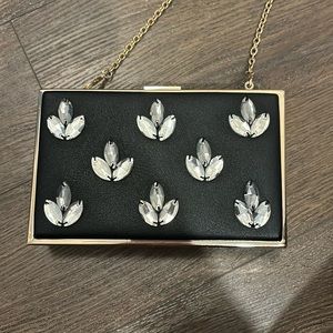 Call It Spring Leather and Gold Clutch with Rhinestones